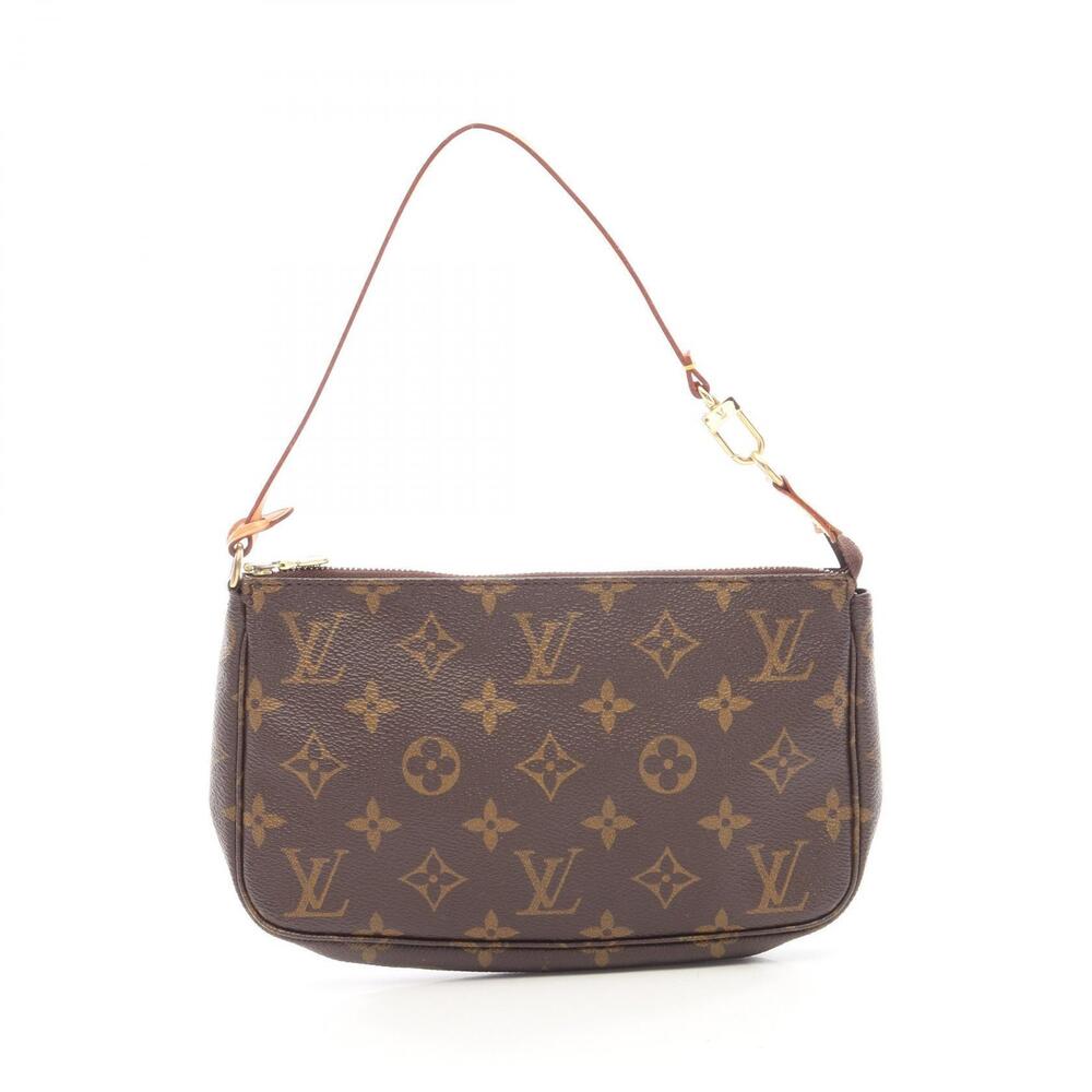 Louis Vuitton Pochette Accessoires Top Handle Bag Canvas Leather Monogram Brown